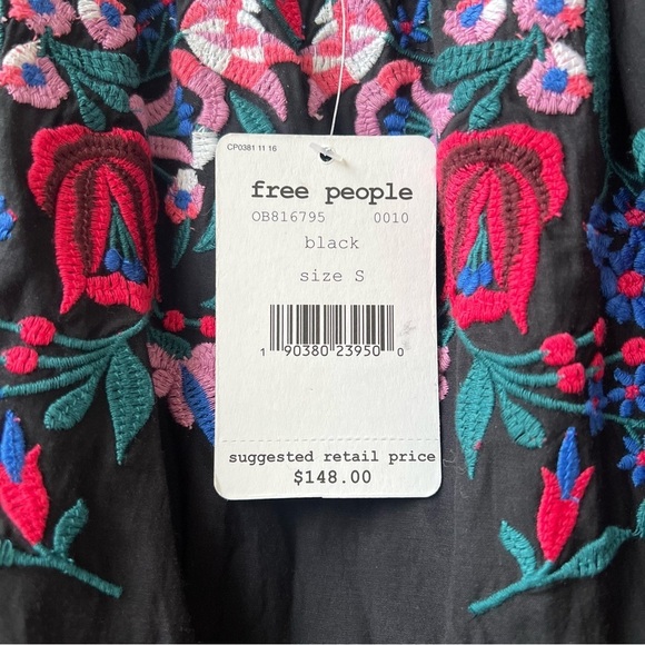 Free People Sunbeams Floral Embroidered Off The Shoulder Boho Dress - Black - S - Picture 10 of 14